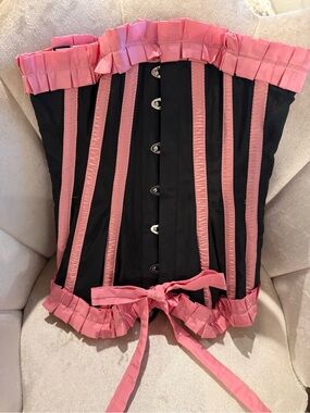 Black & Pink Ruffled Overbust Corset Top